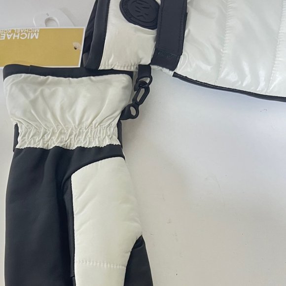 Michael Kors Quilted Black & White Leather Palm Touch Gloves with MK Logo. Sz M - Picture 8 of 16